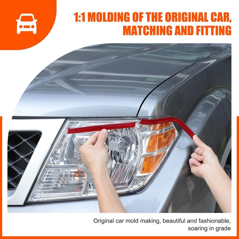 TerIourfou Front Headlight Trim Strips Sticker Compatible with Nissan Frontier 2009-2017 Soft Carbon Fiber Headlights Eyebrows Sticker Stripes Scratch Decal Exterior Accessories 4PCS (Red Carbon) - Image 4